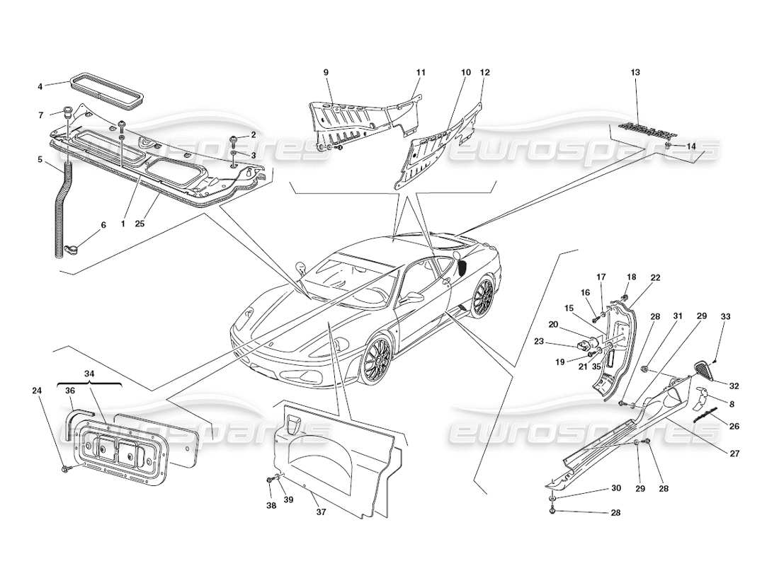 Ferrari 430 Challenge (2006) Shields - finishing Parts Diagram