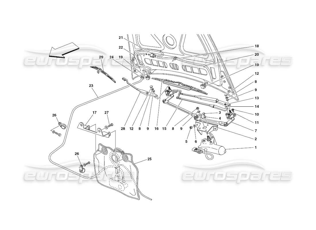 Ferrari 430 Challenge (2006) Windshield and Glass Washer Parts Diagram