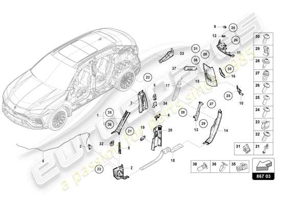 a part diagram from the Lamborghini Urus parts catalogue