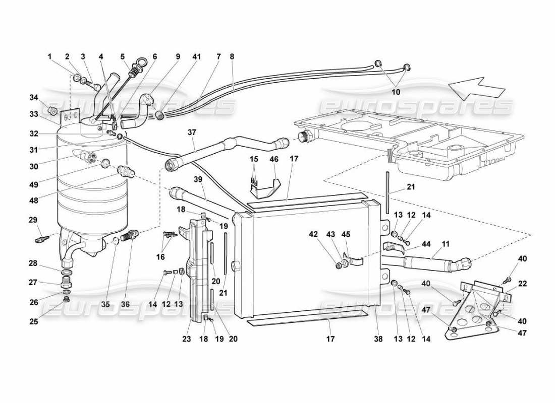 Lamborghini Murcielago LP670 Oil System Radiator Parts Diagram