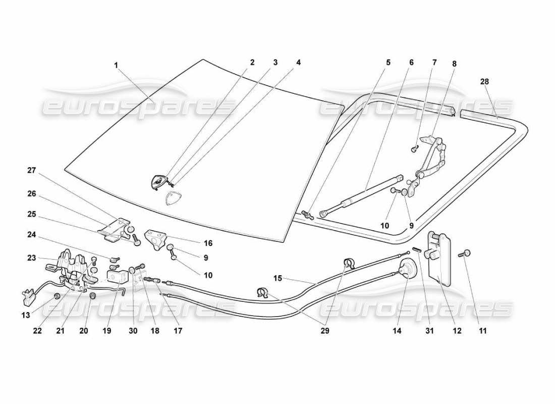 Lamborghini Murcielago LP670 Front Hood Parts Diagram