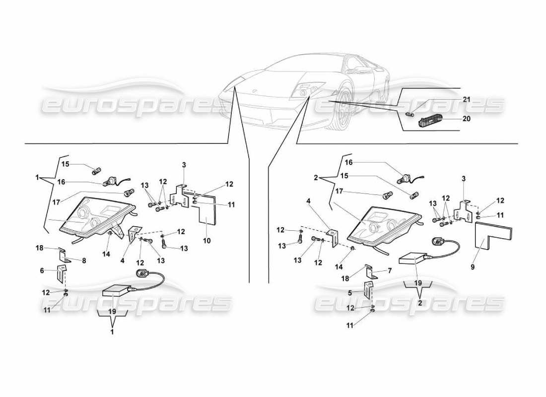 Lamborghini Murcielago LP670 Lights Parts Diagram