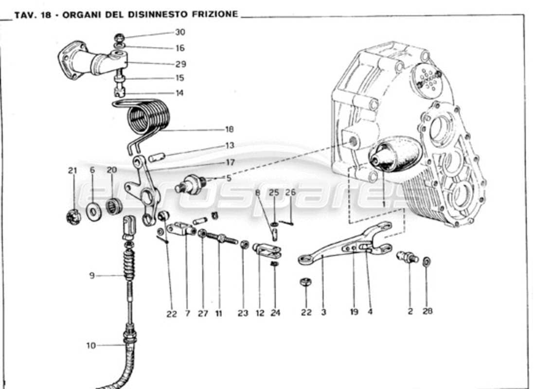 Ferrari 246 GT Series 1 Clutch Disengagement Parts Diagram