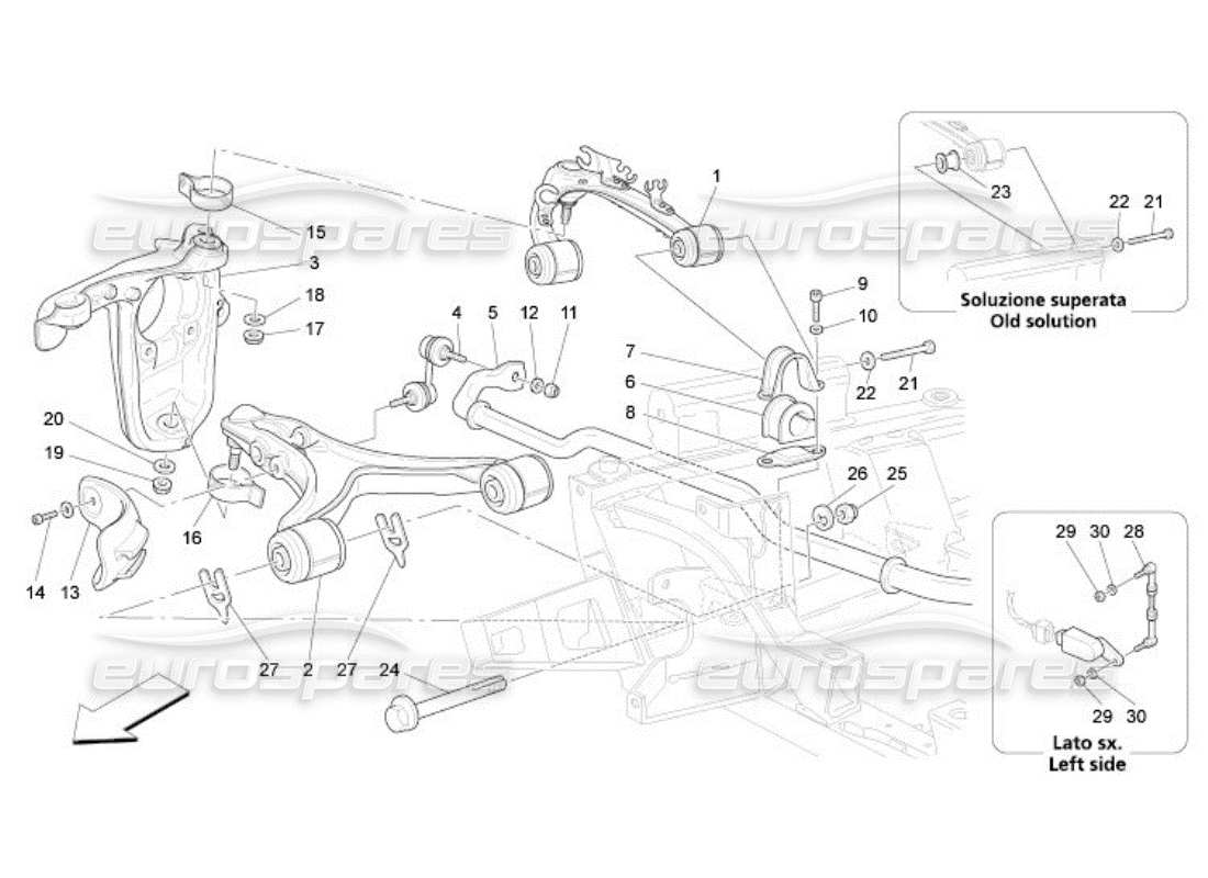 Maserati QTP. (2005) 4.2 Front Suspension Parts Diagram