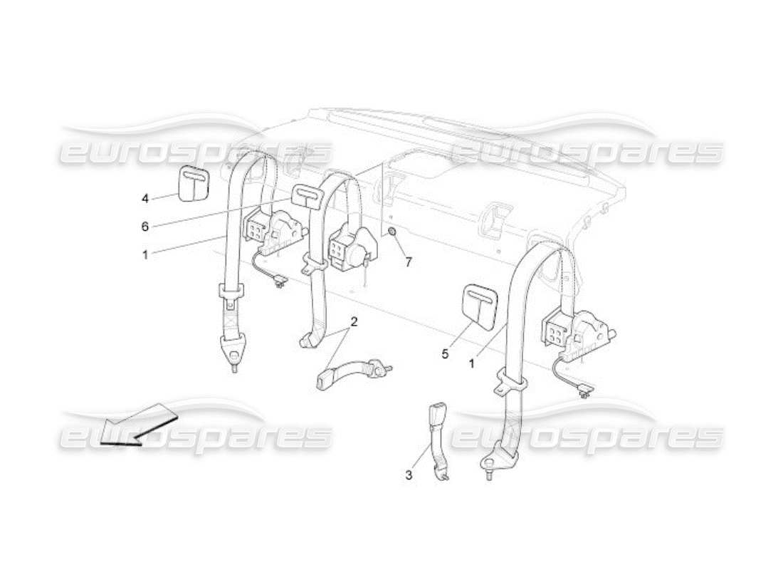 Maserati QTP. (2005) 4.2 REAR SEAT BELTS Parts Diagram