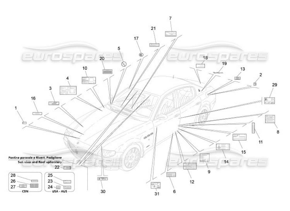 Maserati QTP. (2005) 4.2 STICKERS AND LABELS Parts Diagram
