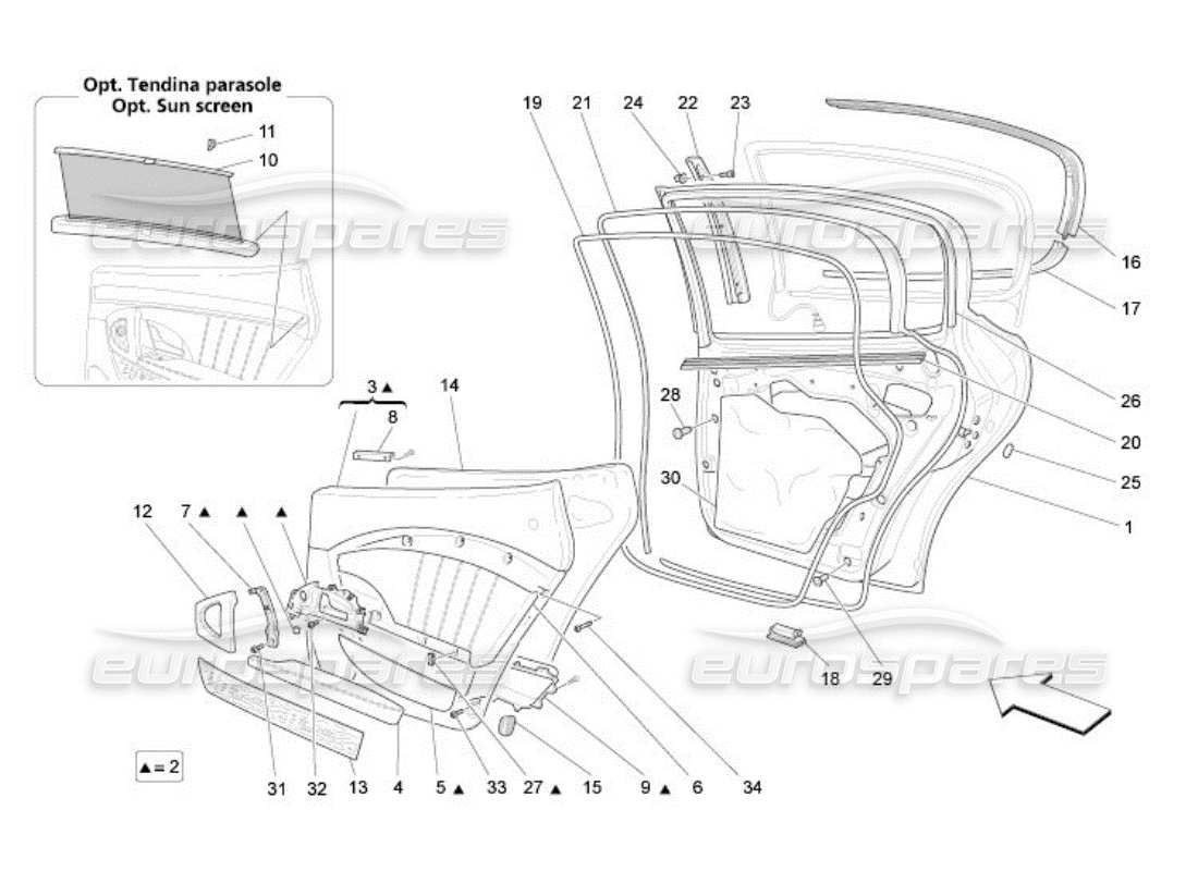 Maserati QTP. (2005) 4.2 rear doors: trim panels Parts Diagram