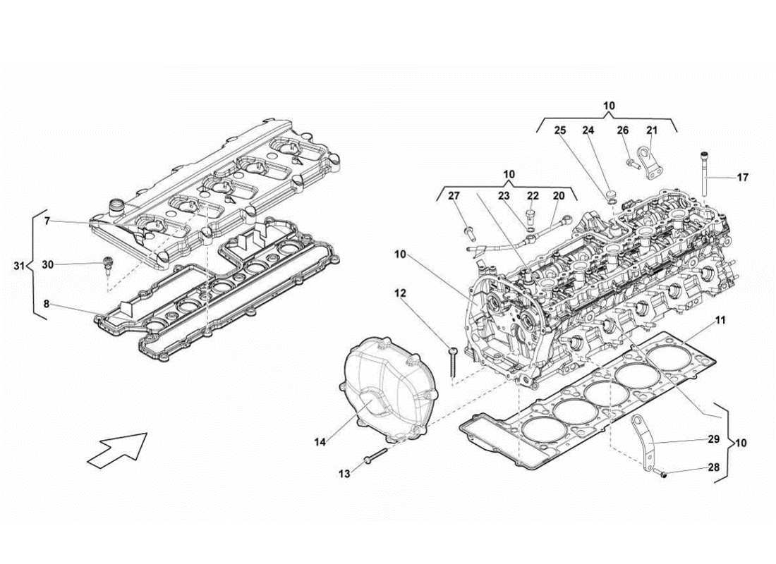 Lamborghini Gallardo LP560-4s update Right Cylinder Head And Cover 1-5 Parts Diagram