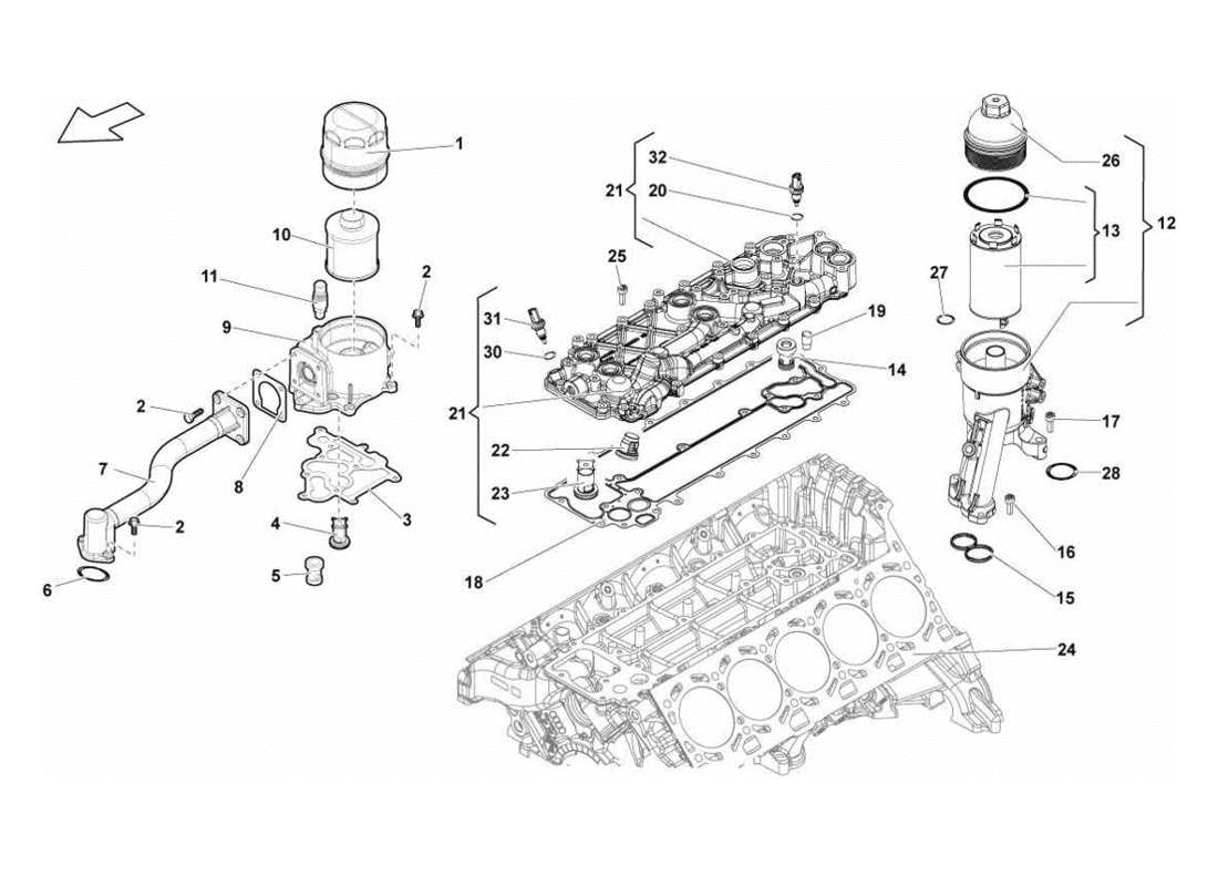 Lamborghini Gallardo LP560-4s update OIL FILTER Parts Diagram