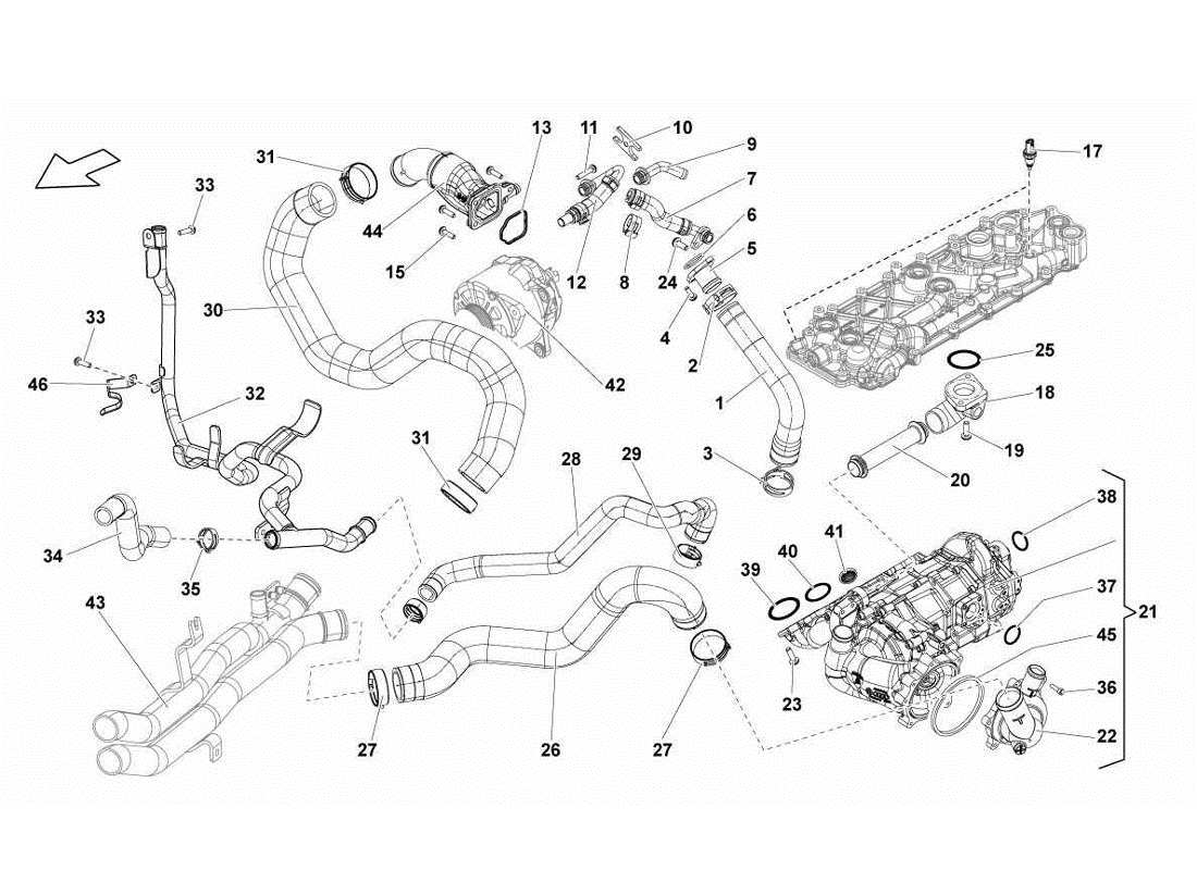 Lamborghini Gallardo LP560-4s update Water Cooling System Parts Diagram