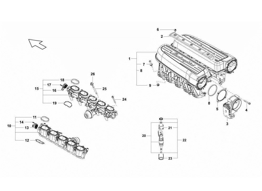 Lamborghini Gallardo LP560-4s update INTAKE MANIFOLD Parts Diagram