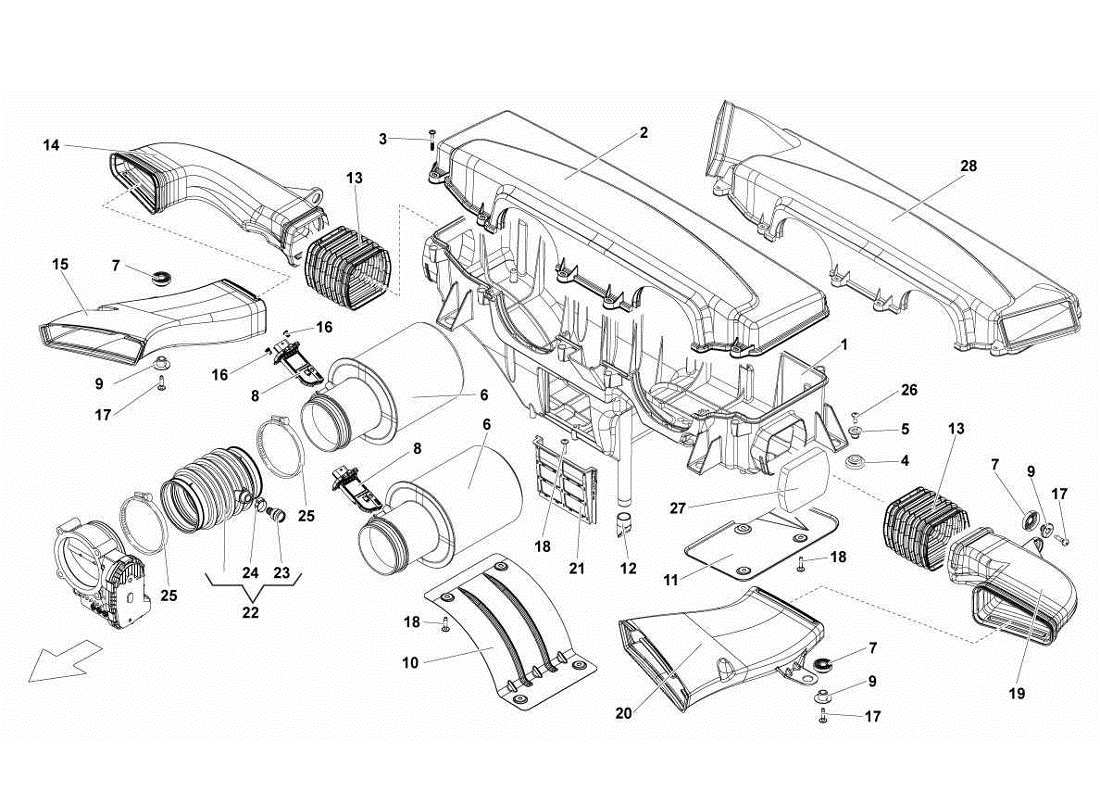 Lamborghini Gallardo LP560-4s update AIR FILTER BOX Parts Diagram