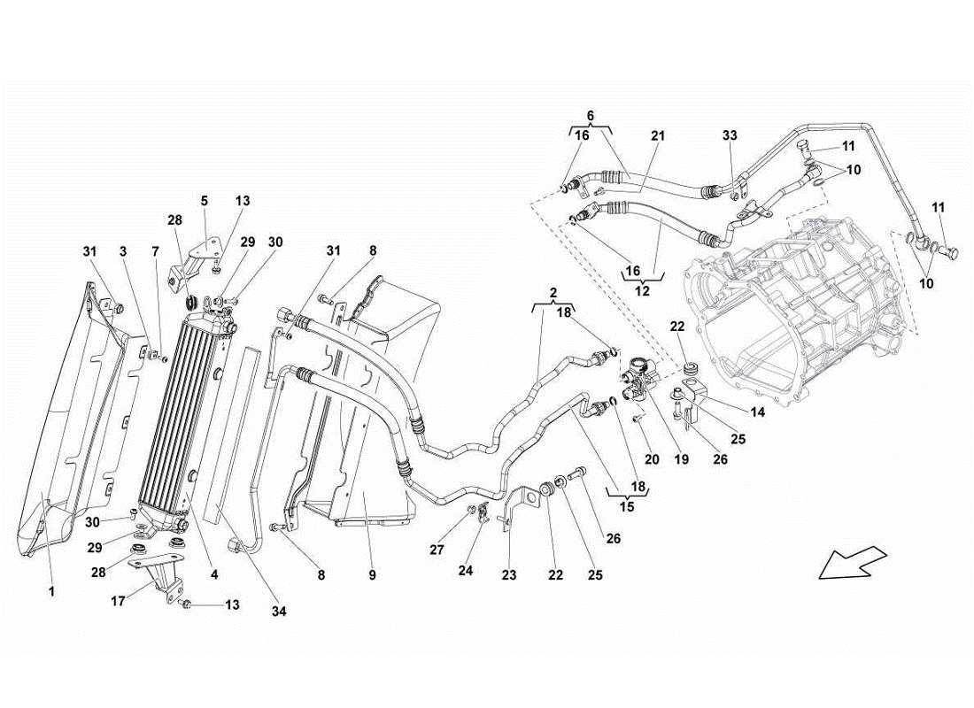 Lamborghini Gallardo LP560-4s update OIL COOLER Parts Diagram