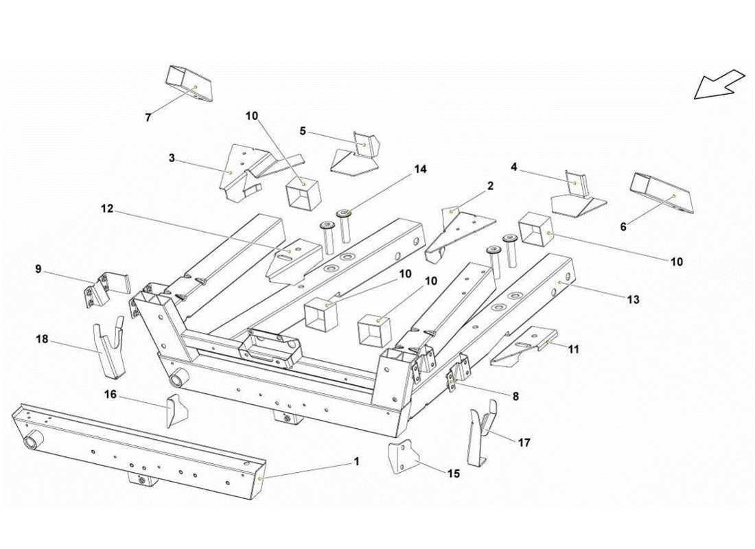 Lamborghini Gallardo LP560-4s update Front Frame Elements Parts Diagram