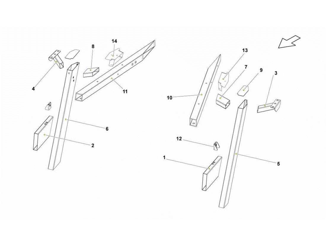 Lamborghini Gallardo LP560-4s update Rear Frame Elements Parts Diagram