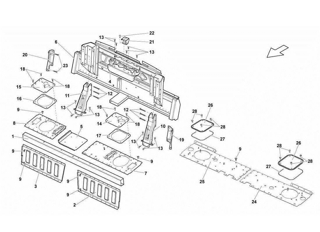 Lamborghini Gallardo LP560-4s update Center Frame Elements Parts Diagram