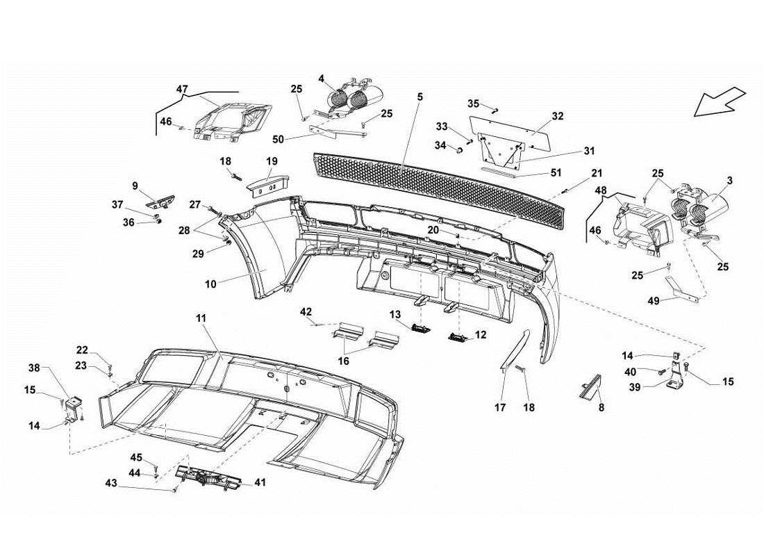 Lamborghini Gallardo LP560-4s update Rear Bumpers Parts Diagram