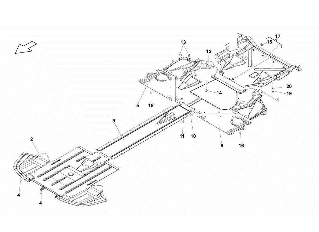 Lamborghini Gallardo LP560-4s update Frame Floor Panels Parts Diagram