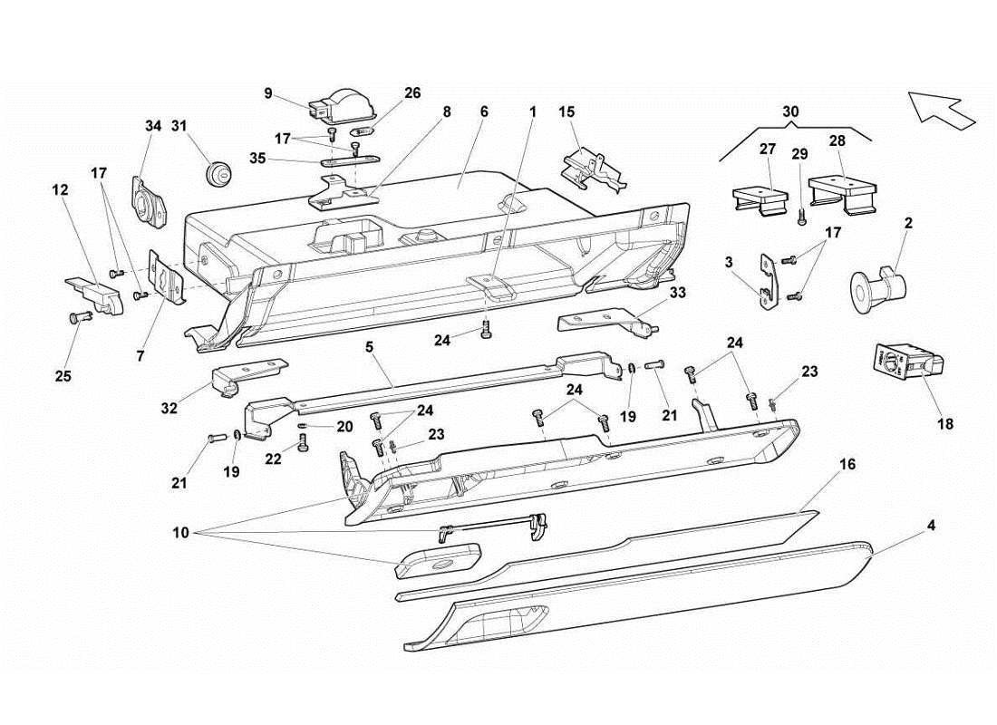 Lamborghini Gallardo LP560-4s update PASSENGER SIDE DRAWER Parts Diagram