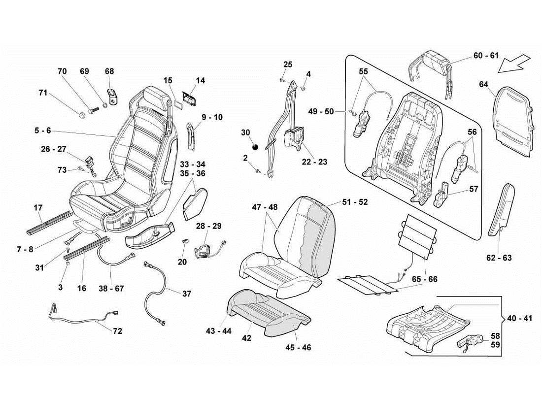 Lamborghini Gallardo LP560-4s update Seats and Safety Belts Parts Diagram