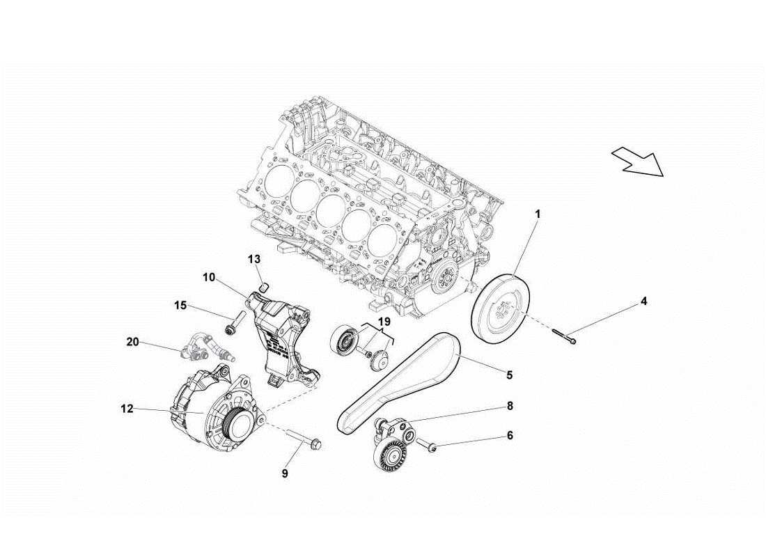 Lamborghini Gallardo LP560-4s update Alternator And Straps Parts Diagram