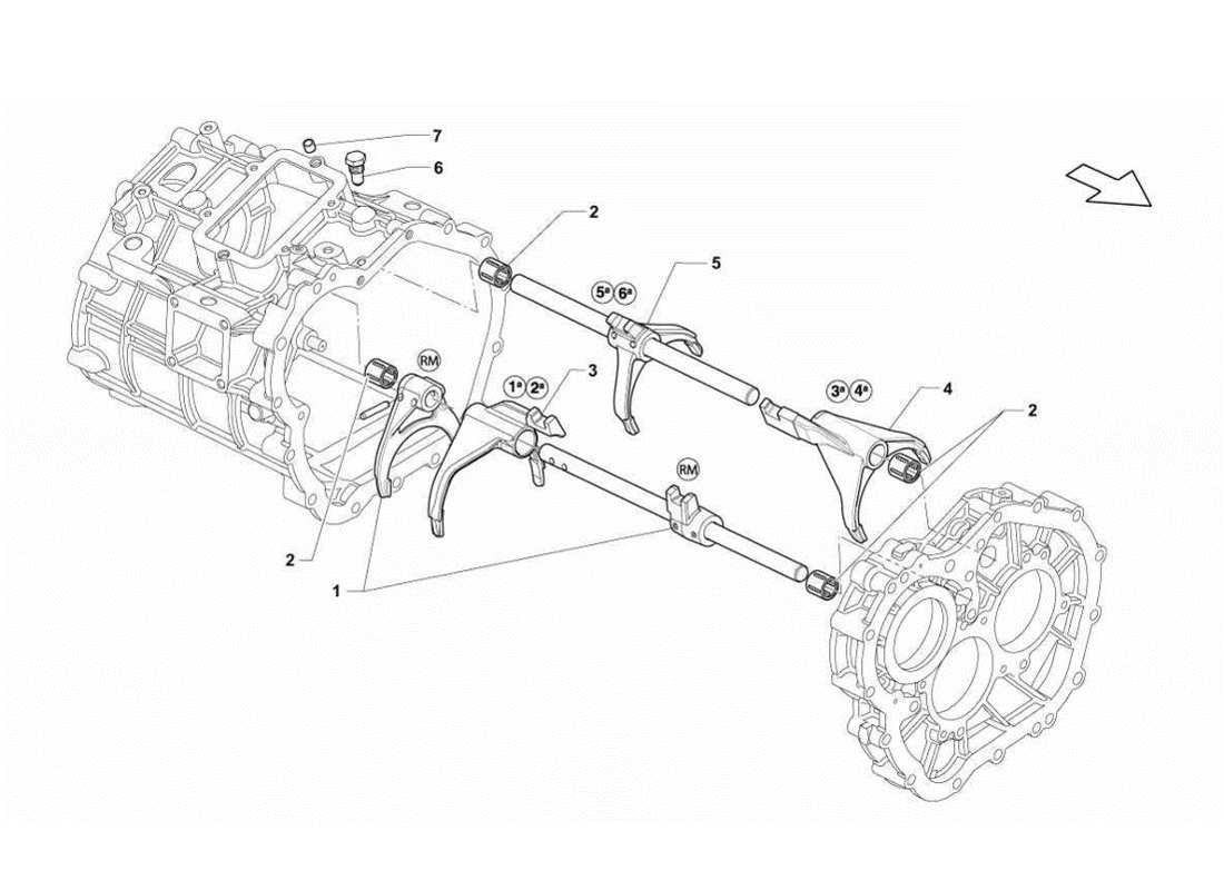 Lamborghini Gallardo LP570-4s Perform Gearbox Shifting Rods and forks Parts Diagram