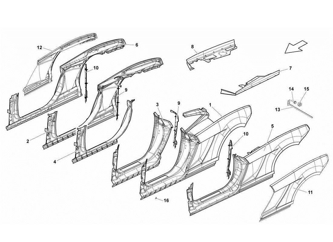 Lamborghini Gallardo LP570-4s Perform Lateral Frame Attachments Parts Diagram