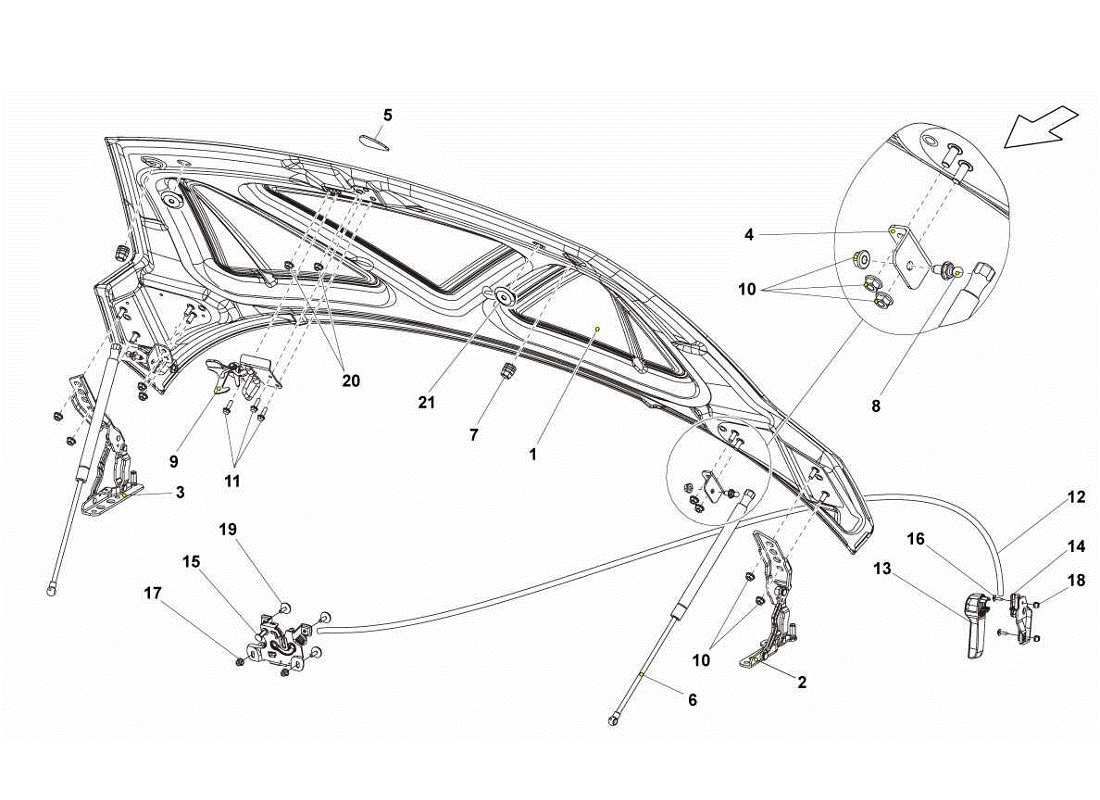 Lamborghini Gallardo LP570-4s Perform Front Hood Parts Diagram