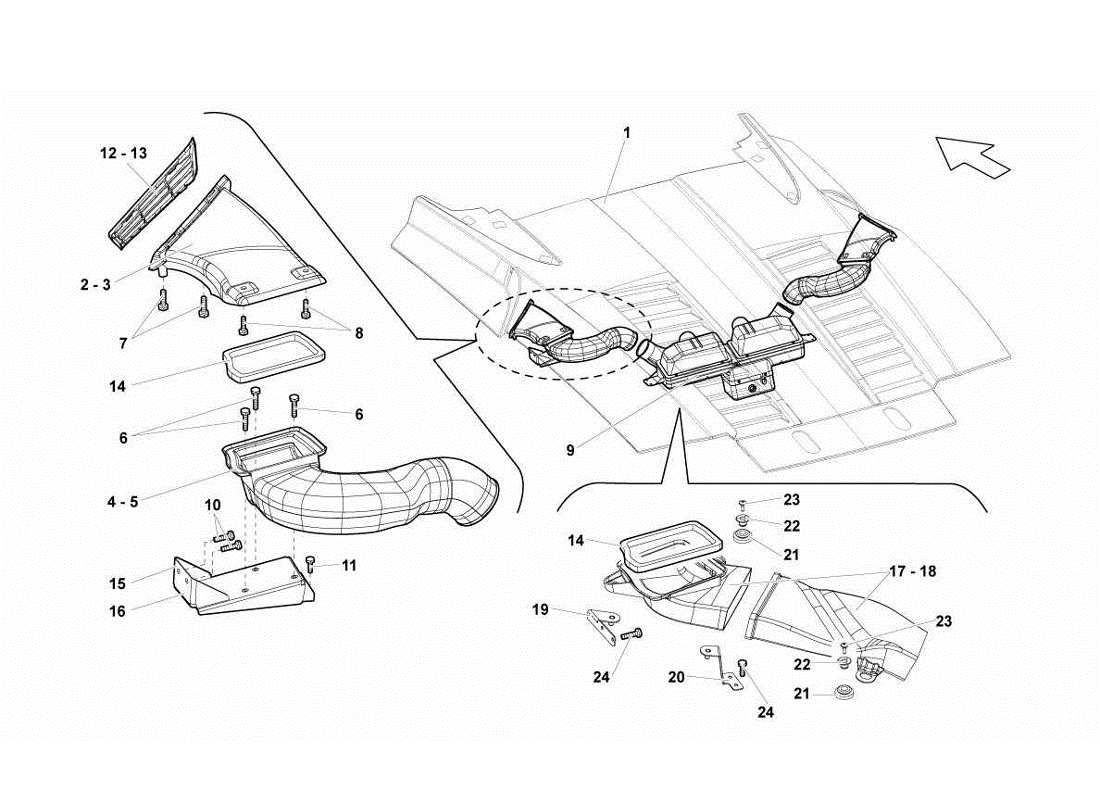 Lamborghini Gallardo LP570-4s Perform Engine Air Conveyor Parts Diagram