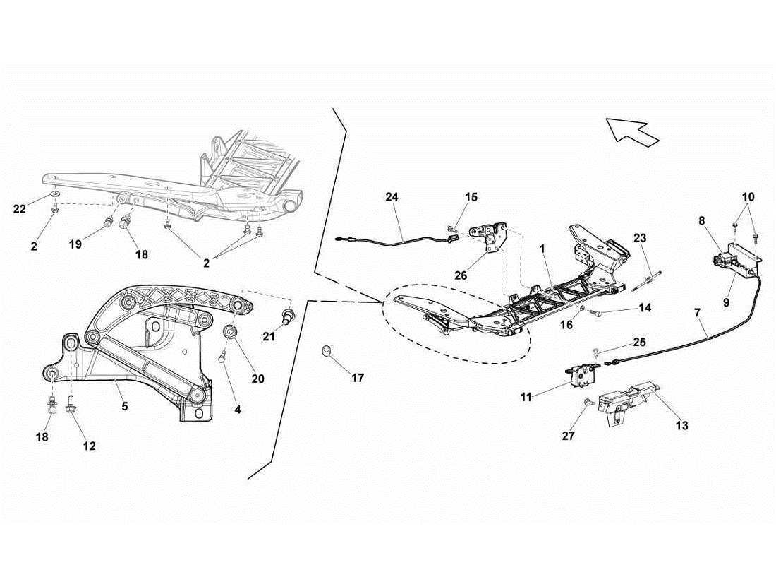 Lamborghini Gallardo LP570-4s Perform Engine Hood Support Parts Diagram