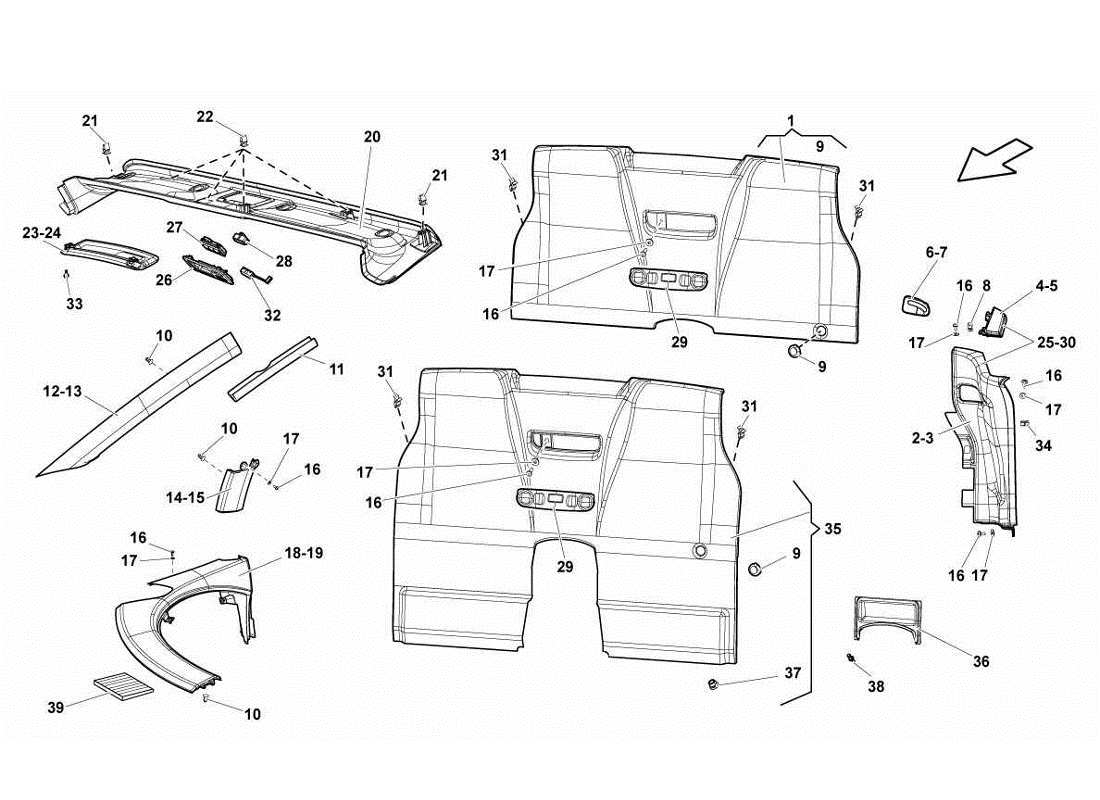 Lamborghini Gallardo LP570-4s Perform Passenger Compartment Trims Parts Diagram