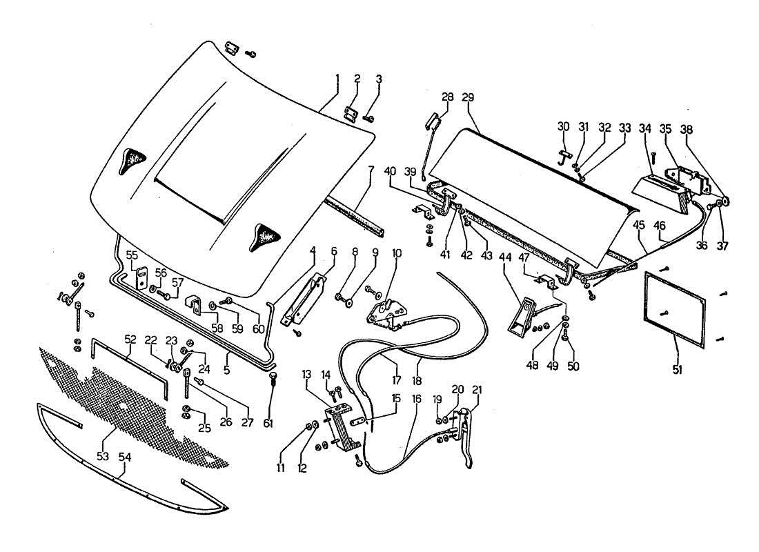 Lamborghini Jarama Engine bonnet and trunk Parts Diagram