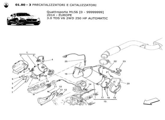 a part diagram from the Maserati Quattroporte M156 (2014 onwards) parts catalogue