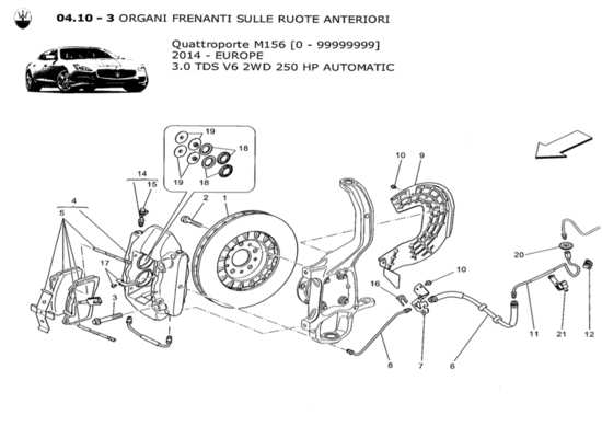 a part diagram from the Maserati Quattroporte M156 (2014 onwards) parts catalogue