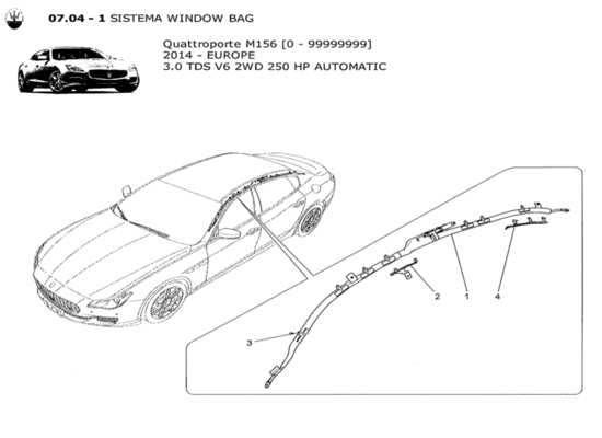 a part diagram from the Maserati Quattroporte M156 (2014 onwards) parts catalogue