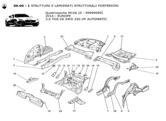 a part diagram from the Maserati Quattroporte M156 (2014 onwards) parts catalogue