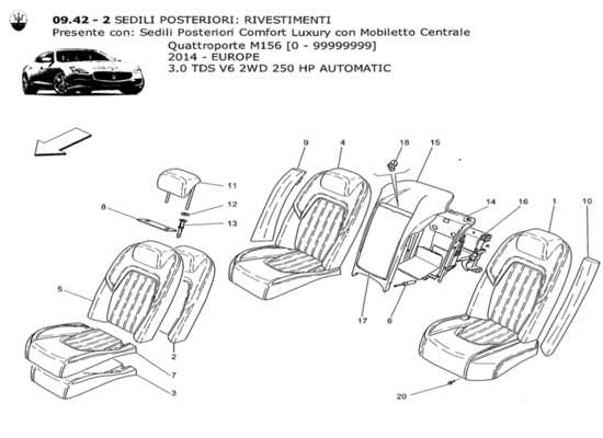 a part diagram from the Maserati Quattroporte M156 (2014 onwards) parts catalogue