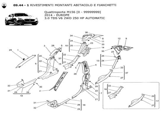 a part diagram from the Maserati Quattroporte M156 (2014 onwards) parts catalogue