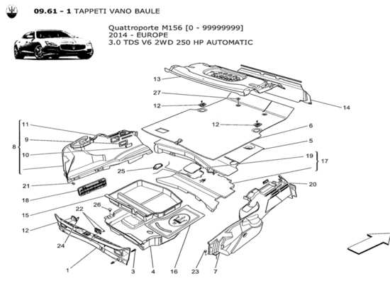 a part diagram from the Maserati Quattroporte M156 (2014 onwards) parts catalogue