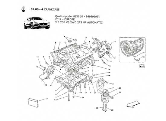 a part diagram from the Maserati Quattroporte M156 (2014 onwards) parts catalogue