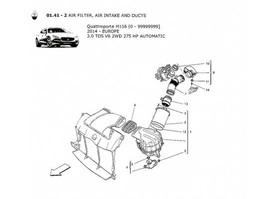 a part diagram from the Maserati Quattroporte M156 (2014 onwards) parts catalogue