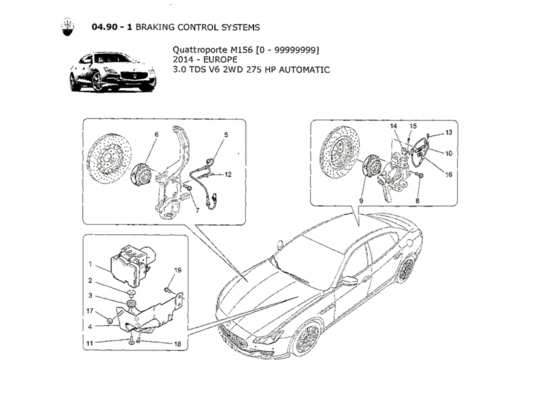 a part diagram from the Maserati Quattroporte M156 (2014 onwards) parts catalogue