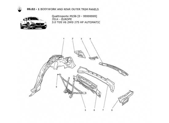 a part diagram from the Maserati Quattroporte M156 (2014 onwards) parts catalogue