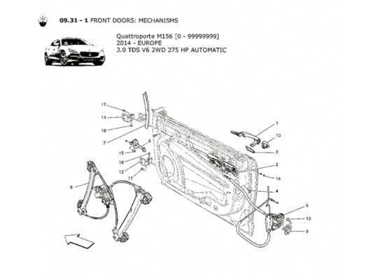 a part diagram from the Maserati Quattroporte M156 (2014 onwards) parts catalogue