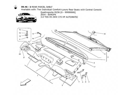 a part diagram from the Maserati Quattroporte M156 (2014 onwards) parts catalogue