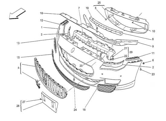 a part diagram from the Maserati Quattroporte M156 (2014 onwards) parts catalogue