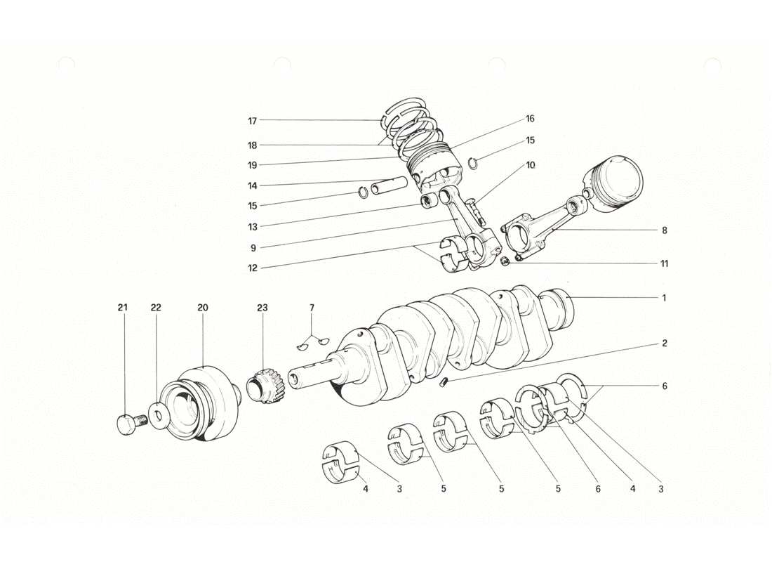 Ferrari 208 GTB GTS crankshaft - connecting rods and pistons Parts Diagram