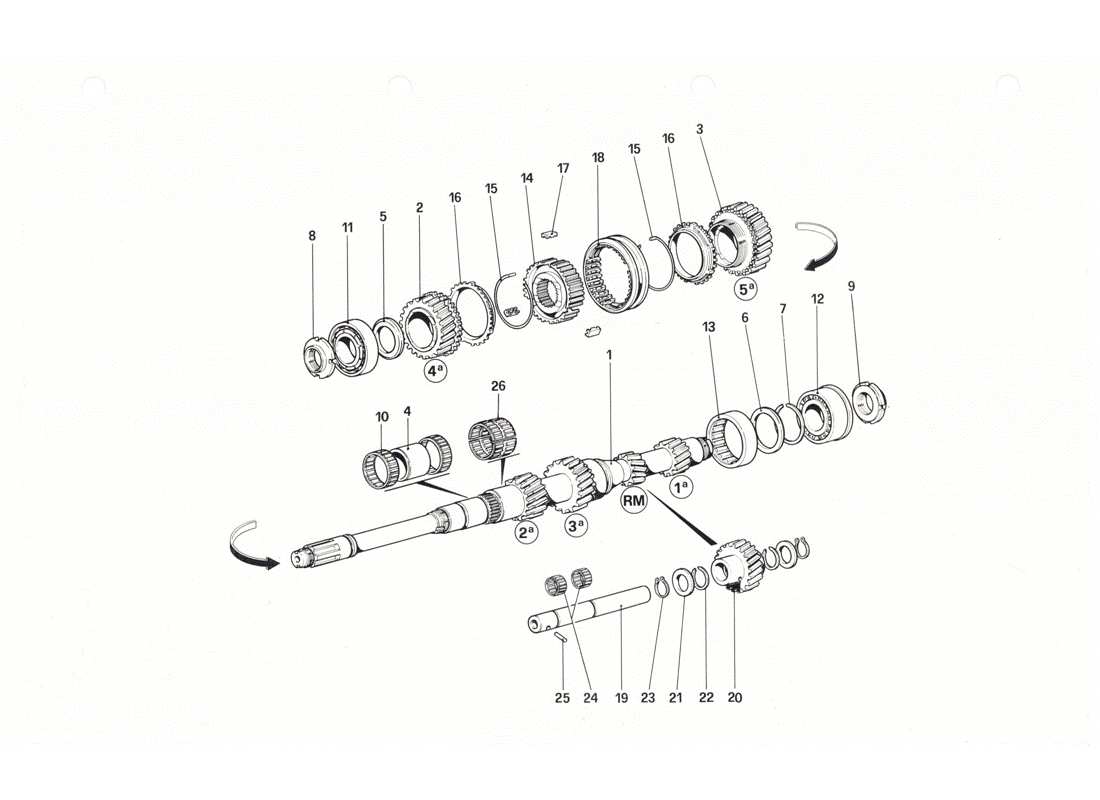 Ferrari 208 GTB GTS Main Shaft Gears Parts Diagram