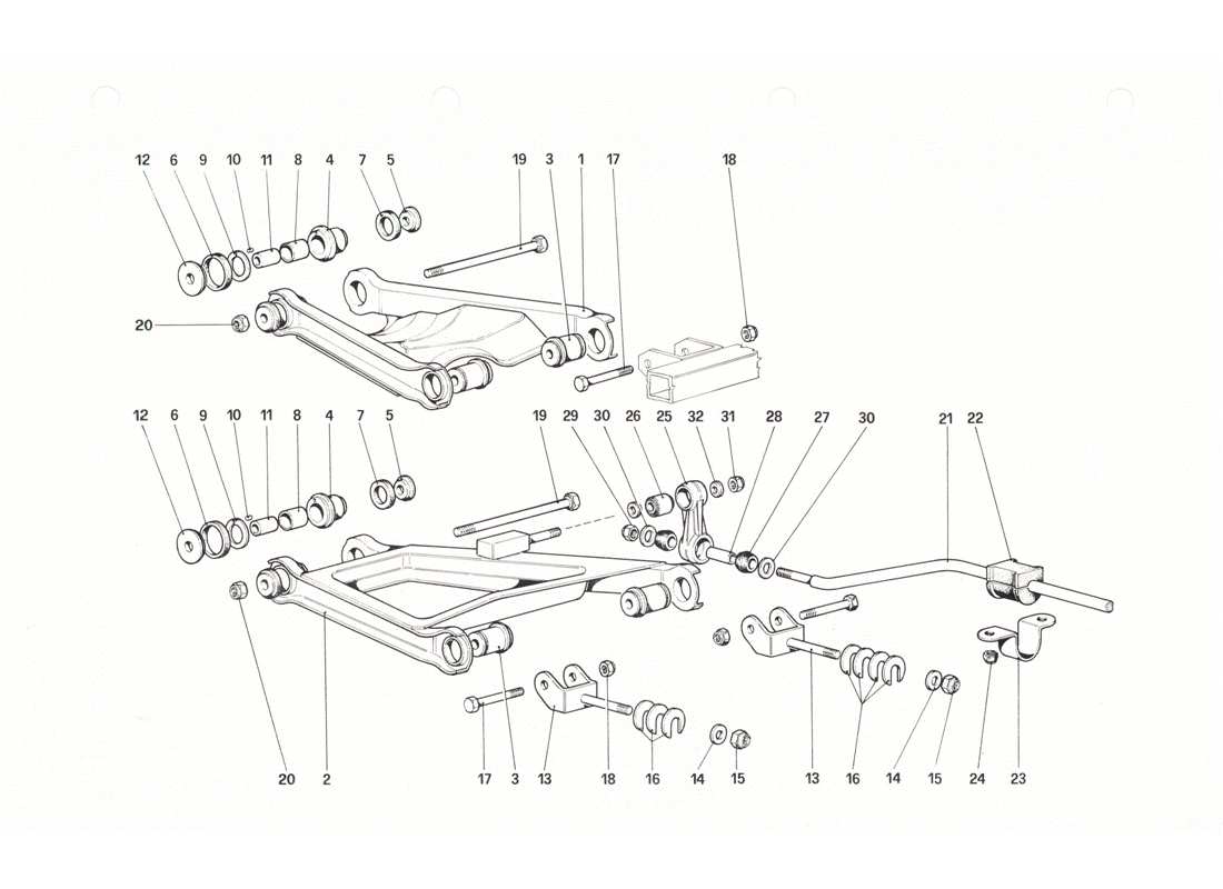 Ferrari 208 GTB GTS Rear Suspension - Wishbones Parts Diagram