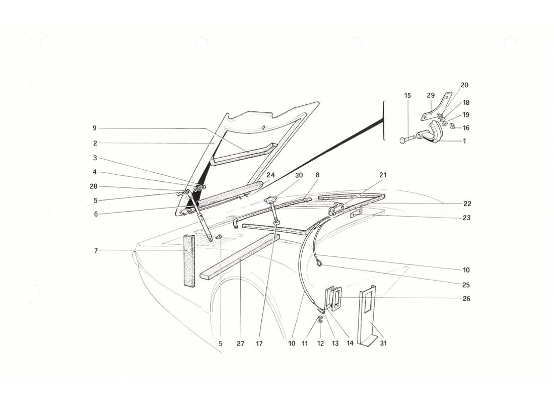 Ferrari 208 GTB GTS Front Compartment Lid Parts Diagram